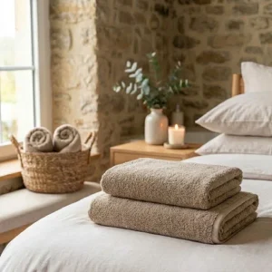 Linge pour conciergerie 5 serviette bain hôtel beige